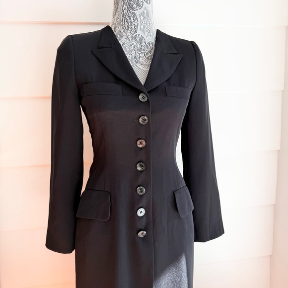 Vintage Harvé Bernard Black Tailored Coat Duster Petite size 2 - Picture 5 of 7